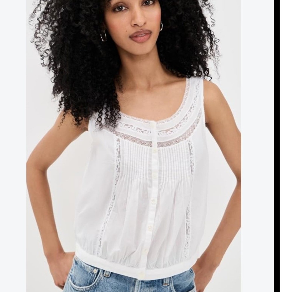 Madewell White Lace Pintuck Button Front Sleeveless Blouse Top Medium